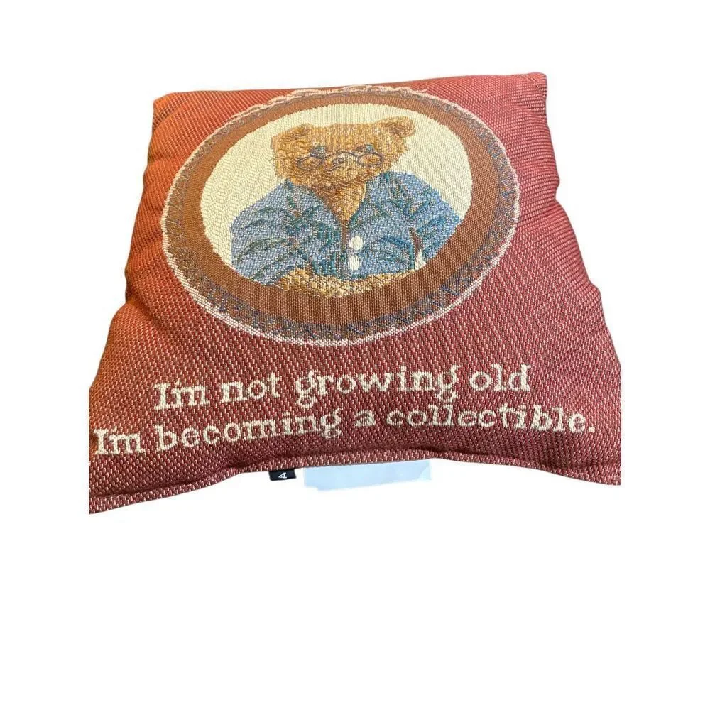 Vintage tapestry teddy bear, motif square pillow 12 x 12